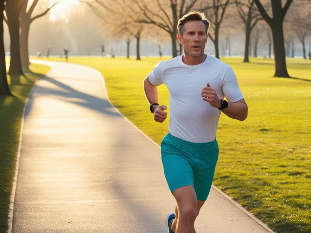 Person jogging to maintain a healthy lifestyle.