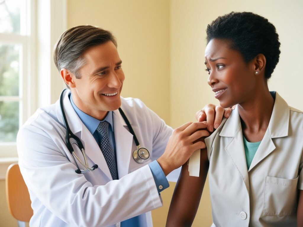 Doctor performing a health check-up on a patient.